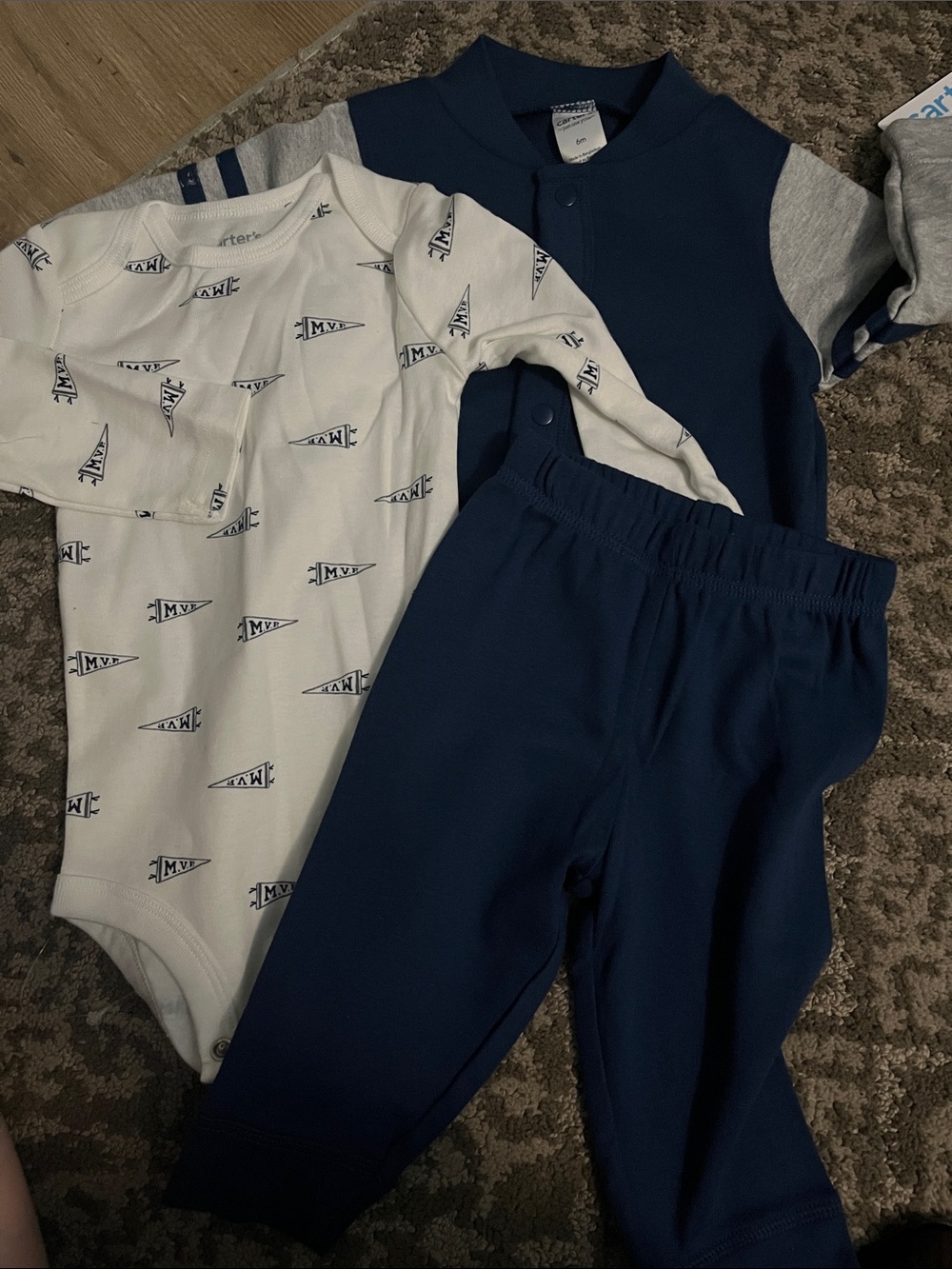 Carter's Navy & White three Piece Bodysuit, sweatshirt and Pants Set